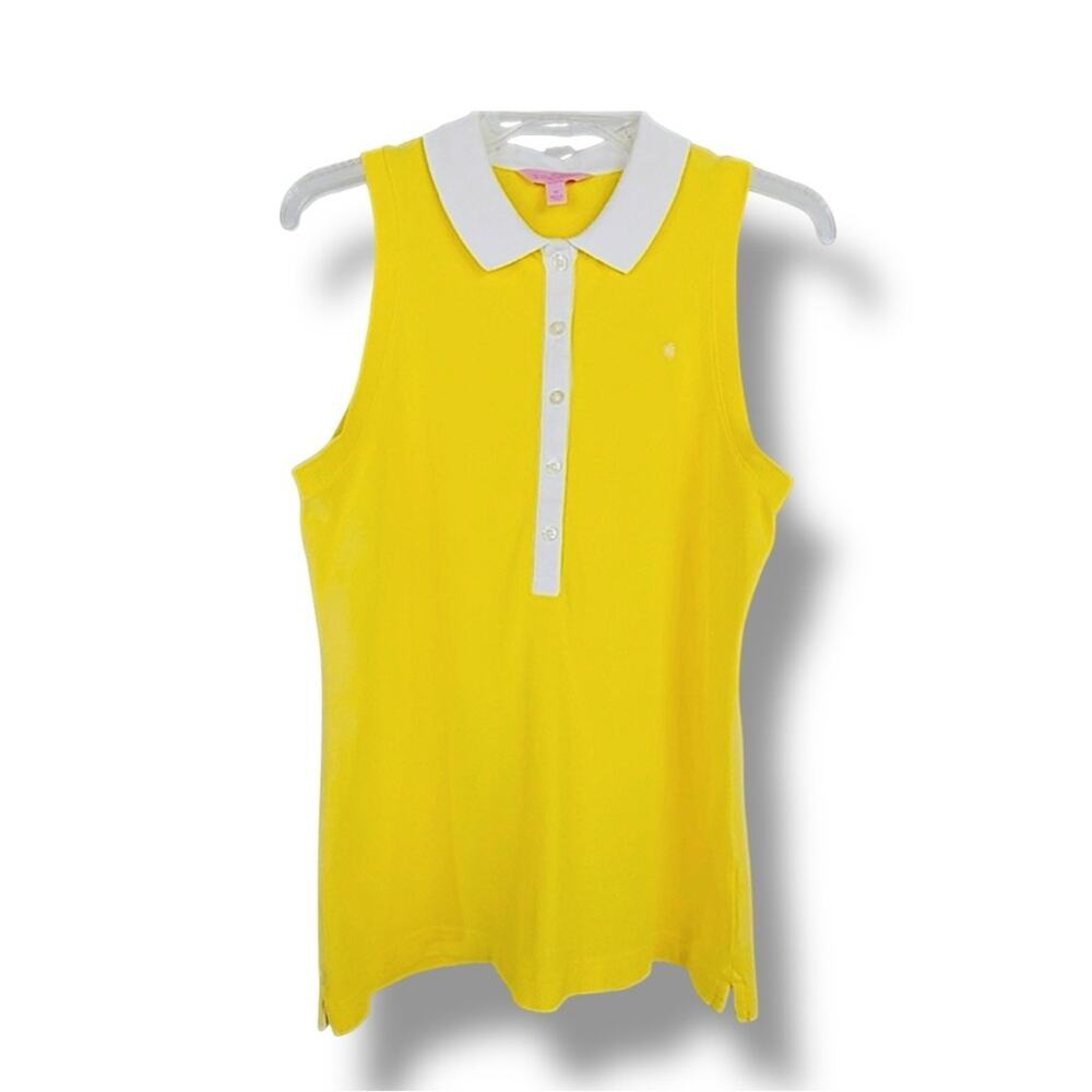 LILLY PULITZER VTG SLEEVELESS YELLOW AND WHITE POLO TOP SZ M - Picture 2 of 9